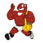 5_fingers abs anthro bag big_chest big_eyes biped bottomwear clothed clothing dorsal_fin fin fingers footwear gesture glistening glistening_body humanoid_hands male manly markings muscular muscular_anthro muscular_male one_eye_closed pecs red_body red_scales scales shoes shorts simple_background smile solo teeth thick_arms thick_neck toony walking waving white_background white_body white_clothing white_markings white_scales wink plain_white clownfish fish marine pomacentrid scalie 2016 digital_media_(artwork) full-length_portrait portrait