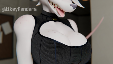 anthro big_breasts breasts cleavage clothed clothing collar detailed_background female freckles fur smile solo tail teeth tongue tongue_out white_body white_fur mikeyrenders warfaremachine_(modeler) officer_flint_(foresttherotten) warfare_flint mammal murid murine rat rodent 16:9 2025 3d_(artwork) 4k absurd_res blender_(artwork) blender_cycles_(artwork) digital_media_(artwork) hi_res widescreen