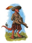 anthro armor belt_pouch bottomwear buffalo_plaid clothing digitigrade gauntlets gloves grass handwear hat hat_feather headgear headwear hurdy-gurdy looking_aside loose_feather lute male melee_weapon musical_instrument orange_eyes outside plant playing_music plucked_string_instrument rapier red_body rob_roy_tartan scabbard shorts skirt sky smile solo standing string_instrument sword sword_in_ground tail weapon 0laffson kobold scalie 2021 dated hi_res signature