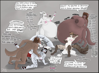 animal_genitalia animal_penis anthro areola balls belly belly_to_belly big_balls big_belly big_breasts big_penis blep bodily_fluids breasts brown_body canine_genitalia canine_penis claws cum cum_in_vagina cum_inside cum_puddle dreadlocks duo female fluffy fluffy_chest genital_fluids genitals group hair huge_balls huge_belly huge_breasts huge_penis hyper hyper_balls hyper_belly hyper_breasts hyper_genitalia hyper_penis hyper_pregnancy implied_growth impregnation in_heat knot knotted_penis leaking_cum long_hair male male/female markings mottled mottled_body muscular muscular_anthro muscular_male nude pawpads penis pregnant simple_background speech_bubble spots spotted_markings statistics stretch_marks superfetation throb tongue tongue_out vein white_body wide_hips gamal twokinds adira_riftwall kathrin_vaughan natani raine_silverlock zen_(twokinds) canid canine canis domestic_cat felid feline felis mammal pantherine snow_leopard wolf hi_res