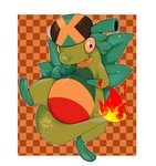 belly black_eyes clothing drugs fire green_belly green_body green_skin hat headgear headwear marijuana red_belly solo striped_body stripes yellow_belly that_pitt fakemon pokemon_clover lizard marleyzard reptile scalie absurd_res hi_res signature