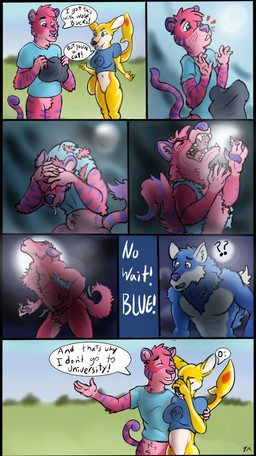 anthro bottomless bottomless_anthro clothed clothing confusion dialogue duo female full_moon male moon school text transformation university pickles-hyena mythology husqi ken_(trufi_taskbe) canid canine mammal mythological_canine mythological_creature werecanid werecanine werecreature werewolf english_text hi_res yiddish_text