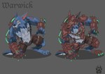 anthro biped claw_marks claws clothing glowing grey_background kneeling male simple_background solo torn_clothing wolfdawg league_of_legends mythology riot_games tencent warwick_(lol) canid canine canis mammal mythological_canine mythological_creature werecanid werecanine werecreature werewolf wolf 2017