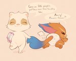 anthro big_ears clothing dialogue diaper dragging duo eyes_closed featureless_crotch feet lying male nude on_front smile speech_bubble tail tail_pull text toes tusks young young_anthro felyn league_of_legends riot_games tencent gnar_(lol) teemo_(lol) yordle 5:4 english_text hi_res