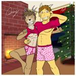 1:1 anthro antlers beard bovid boxers_(clothing) briefs bulge button_boxers button_underwear caprine casey_ramser christmas christmas_lights christmas_tree clothed clothing clothing_lift deer duo facial_hair fire fuze half-closed_eyes hi_res holidays horn looking_at_viewer male mammal matching_clothing matching_underwear narrowed_eyes nat_ramser navel nipples pattern_clothing pattern_underwear pink_clothing pink_underwear plant pose shirt shirt_lift spots spotted_clothing spotted_underwear stepfather_(lore) stepfather_and_stepchild_(lore) stepfather_and_stepson_(lore) stepparent_(lore) stepparent_and_stepchild_(lore) stepparent_and_stepson_(lore) stepson_(lore) t-shirt tank_top texnatsu topwear tree underwear