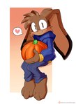 anthro blue_bottomwear blue_clothing blue_hoodie blue_pants blue_topwear bottomwear brown_ears brown_eyes brown_hair cheek_tuft clothed clothed_anthro clothed_male clothing facial_tuft fingers food front_view fruit geometric_background hair heart_symbol holding_food holding_object holding_pumpkin holding_vegetable hoodie long_ears looking_at_viewer male male_anthro mouth_closed pants plant pumpkin simple_background smile smiling_at_viewer solo topwear tuft vegetable jinu sega sonic_the_hedgehog_(series) clover_(angelpngtuber) fan_character lagomorph leporid mammal rabbit 2024 digital_drawing_(artwork) digital_media_(artwork) full-length_portrait hi_res portrait