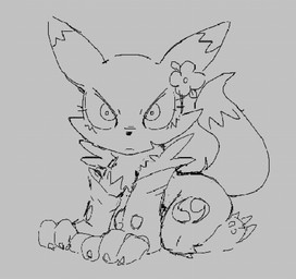 all_fours ambiguous_gender clothing dipstick_tail eyelashes flower front_view gloves handwear looking_at_viewer markings mouth_closed plant simple_background solo tail tail_markings lilmoonie bandai_namco digimon canid digimon_(species) mammal renamon 2025 digital_drawing_(artwork) digital_media_(artwork) monochrome sketch