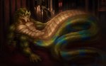 anthro apode bed bedroom blue_body blue_scales candle detailed_background furniture green_body green_scales legless looking_at_viewer male multi_arm multi_limb nude orange_eyes pseudo_hair scale_hair scales serpentine solo tail inkor warhammer_(franchise) warhammer_40000 draconcopode naga reptile scalie snake sslyth absurd_res hi_res