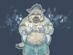 anthro belly bottomwear brown_body brown_fur bulge clothing fur kemono male overweight overweight_anthro overweight_male scar shorts solo argent_cookie lifewonders tokyo_afterschool_summoners yasuyori_(tas) canid canine canis domestic_dog mammal 2020 4:3