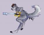 5_fingers anthro black_nose brown_hair fingers fur grey_body grey_fur hair holding_object holding_weapon keyblade male melee_weapon solo weapon gonewiththefart disney kingdom_hearts square_enix canid canine mammal digital_media_(artwork)