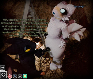 anthro arms_tied arms_tied_behind_back asphyxiation balls bdsm black_body black_fur black_penis black_sclera blue_eyes blue_mouth blush bodily_fluids bondage bound breath_play cave choking colored_blush dialogue drooling drooling_on_self erection erotic_asphyxiation finger_on_penis fur furniture gameplay_mechanics gasping_for_air genital_fluids genitals grass gui hand_on_penis hanged imminent_death kneeling ladder lamp lantern leaking_precum legs_tied male male/male masturbation moodles narrowed_eyes neck_tied noise_filter noose nooseplay nude_anthro open_mouth open_smile orange_eyes paws penis plant praise precum restraints rock rope rope_around_neck rope_bondage saliva shrub smile status_effect stepladder stool struggling text vignette white_body white_fur yellow_blush groxxy akittu_(modeler) casualties:_unknown expie_(gunsawian) gunsawian milky_(gunsawian) 3d_(artwork) digital_media_(artwork) english_text hi_res story story_in_description