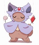 ambiguous_gender blush blush_lines bottomless brown_body brown_fur candy chocolate clothed clothing cosplay dessert ears_up eyes_closed feral food forehead_gem fur gem kemono lollipop motion_lines mouth_closed purple_clothing raised_tail simple_background solo standing string tail topwear tuft uwu white_background ke_mo_suke nintendo pokemon eevee eeveelution espeon generation_1_pokemon generation_2_pokemon pokemon_(species) 2025 digital_media_(artwork) hi_res shaded simple_shading