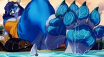 4_toes anthro blue_body blue_fur blue_hair boat claws feet female foot_focus fur green_claws hair macro pawpads solo toes vehicle watercraft kerneldecoy hi_res