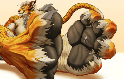 4_toes anthro breasts claws duo extreme_size_difference feet female foot_fetish foot_focus foot_play horn male male/female micro pawpads paws size_difference soles stuck_to_foot tail toe_claws toes allandox guild_wars charr felid feline hybrid mammal