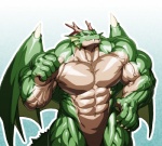 abs anthro biceps big_muscles fin green_body green_skin horn huge_muscles hyper hyper_muscles looking_at_viewer male membrane_(anatomy) membranous_wings muscular muscular_anthro muscular_male nude pecs pose quads sharp_teeth smile solo spikes teeth triceps wings kuroma mythology sega shining_(sega) shining_tears lazarus_(shining) dragon mythological_creature mythological_scalie reptile scalie