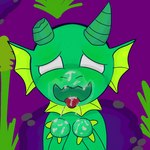 anthro bodily_fluids broken_horn cum cum_on_face cum_on_hand female fin genital_fluids green_body green_scales horn open_mouth oral raised_hand scales solo tongue tongue_out young young_anthro young_female lmart don't_starve klei_entertainment wurt merm 1:1