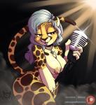 amber_eyes anthro areola big_breasts breasts cheek_tuft electronics facial_tuft female fur hair half-closed_eyes holding_microphone holding_object mature_anthro mature_female microphone multicolored_body multicolored_fur narrowed_eyes nipples open_mouth solo tuft batartcave amber_(batartcave) cheetah felid feline mammal absurd_res hi_res