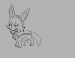 ambiguous_gender clothed clothing feral pokemon_transformation smile solo species_transformation transformation bloowolfy nintendo pokemon eeveelution generation_1_pokemon generation_4_pokemon glaceon ninetales pokemon_(species) 2023 animated greyscale low_res monochrome short_playtime sketch