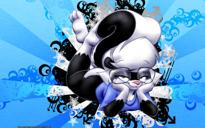 abstract_background anthro big_butt blue_clothing bottomless breasts butt cleavage clothed clothing crossed_ankles eyebrow_through_hair eyebrows eyewear female fur glasses gloves_(marking) hair hand_on_face leg_markings looking_at_viewer lying markings multicolored_body multicolored_fur on_front seductive shirt smile socks_(marking) solo t-shirt topwear translucent translucent_hair two_tone_body two_tone_fur wearing_glasses allengar sabrina_online sabrina_(sabrina_online) mammal mephitid skunk 16:10 hi_res wallpaper widescreen