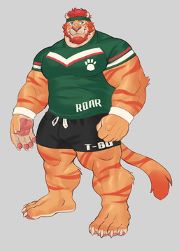 anthro biped clothed clothed_anthro clothed_male clothing male muscular muscular_anthro muscular_male muscular_thighs rugby_uniform simple_background solo adios felid mammal pantherine tiger 2022 absurd_res hi_res