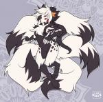 4_toes 5_fingers anthro black_body black_fur breasts featureless_breasts featureless_crotch feet female fingers fur hair multi_tail solo tail toes white_hair lapres canid canine fox mammal 2020 digital_media_(artwork)