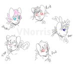 antlers black_hair blue_eyes blush blush_lines fluffy gills group hair horn paws pink_eyes pink_hair red_eyes tongue tongue_out whiskers white_eyes white_hair puppetmaster13uwu rain_world videocult humanoid hybrid slugcat slugcat_humanoid slugpup_(rainworld) sketch