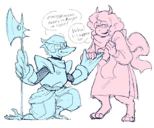 anthro blush clothing duo embarrassed eyewear flirting floppy_ears glasses halberd male male/male melee_weapon nerd polearm robe scarf text weapon thejellylord deltarune undertale_(series) berdly ralsei avian bird bovid caprine goat mammal english_text