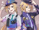 blonde_hair clothing fedora hair hat headgear headwear humanoid_pointy_ears long_hair male necktie not_furry pointy_ears police police_hat police_uniform ponytail purple_clothing solo uniform shigehara_jet mihoyo zenless_zone_zero hugo_vlad elf humanoid hi_res