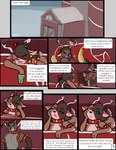 anthro bell brown_body brown_eyes brown_fur dialogue duo fur inside male profanity sleigh snow speech_bubble text yellow_eyes prate-dragon coco_(prate) tinsel_(prate) deer mammal new_world_deer reindeer comic english_text hi_res