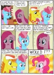 2011 apron blue_eyes bow_(feature) bow_tie clothing comic cupcake cutie_mark ear_piercing earth_pony english_text equid equine female feral food friendship_is_magic green_eyes hair hasbro horse kinkyturtle male mammal mr._cake_(mlp) mrs._cake_(mlp) my_little_pony orange_hair piercing pink_hair pinkamena_(mlp) pinkie_pie_(mlp) pony text