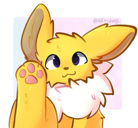 3_toes :3 ambiguous_gender blue_eyes brown_nose feet feral foot_focus front_view fur looking_at_viewer nude pawpads paws pink_pawpads smile solo toes yellow_body yellow_fur 4friday nintendo pokemon eeveelution generation_1_pokemon jolteon pokemon_(species) colored digital_drawing_(artwork) digital_media_(artwork) hi_res shaded