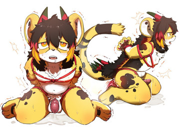 after_sex anal anal_penetration anthro bdsm big_ears blush blush_lines bodily_fluids bondage bound brown_spots countershading cum cum_on_ground dipstick_horn drooling duo ear_blush ear_piercing eye_roll from_behind_position genital_fluids genitals hands_behind_back horn looking_aside looking_at_viewer male male/male multicolored_horn narrowed_eyebrows open_mouth penetration penile penile_penetration penis penis_in_ass piercing pink_penis red_horn restraints rope rope_bondage saliva sex solo_focus spiked_tail spikes spikes_(anatomy) spots tail white_body white_countershading white_inner_ear yellow_body young young_anthro wowow0214 ambiguous_species felid leopard mammal pantherine right_to_left
