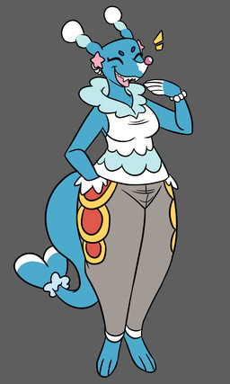 anthro blue_body bracelet breasts clothing dipstick_nose emanata eyes_closed female grey_background jewelry laugh long_ears open_mouth pink_nose simple_background smile solo wide_hips nerdyreindeer nintendo pokemon brionne generation_7_pokemon mammal marine pinniped pokemon_(species) sea_lion 3:5 hi_res