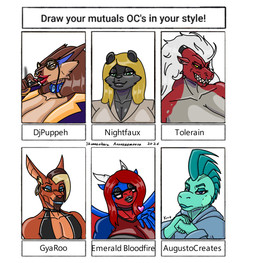 anthro beard big_breasts black_body black_fur black_sclera blonde_hair blowing_kiss blue_body blue_eyes blue_scales breasts brown_body brown_fur cigar cleavage clothed clothing collar cracking_knuckles ear_piercing eyewear facial_hair facial_piercing female fur glasses green_body green_eyes green_scales hair heart_symbol heterochromia horn huge_breasts lipstick makeup male mature_female multicolored_hair nose_piercing orange_body orange_fur piercing red_body red_scales scales side_shave teeth text translucent translucent_clothing translucent_topwear two_tone_hair white_sclera wings yellow_eyes skueeeakerz mythology adala_(agustocreates) emerald_bloodfire naomi_rasputin sango_(taharon) venus_(djpuppeh) wynnoa_(tolerain) dragon kangaroo macropod mammal marsupial mythological_creature mythological_scalie procyonid raccoon scalie sergal hi_res meme_origin