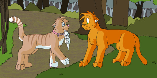 ambiguous_gender bite blue_eyes brown_body brown_fur collar daww detailed_background digitigrade ears_back fence feral forest fur grass green_eyes grey_nose grey_pawpads group head_tuft in_mouth orange_body orange_fur outside pawpads paws pink_collar pink_nose pink_pawpads pivoted_ears plant raised_tail scruff scruff_bite shrub snout standing tail tree trio tuft white_body white_fur young young_feral sebdoggo warriors_(book_series) cloudtail_(warriors) firestar_(warriors) princess_(warriors) domestic_cat felid feline felis mammal tabby_cat 2009 aliasing cel_shading digital_drawing_(artwork) digital_media_(artwork) microsoft_paint_(artwork) shaded brother_(lore) brother_and_sister_(lore) female_(lore) male_(lore) mother_(lore) mother_and_child_(lore) mother_and_son_(lore) nephew_(lore) parent_(lore) parent_and_child_(lore) parent_and_son_(lore) sibling_(lore) sister_(lore) son_(lore) uncle_(lore) uncle_and_nephew_(lore)