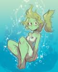 blonde_hair blush breasts bubble butt butt_grab female fin freckles green_body green_skin hair hand_on_butt looking_at_viewer nipples not_furry nude orange_hair small_breasts solo spots underwater water herny hopping_gills priscilla_anchorstream humanoid marine