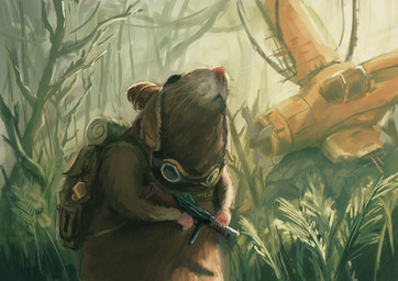 aircraft airplane backpack biped detailed_background feral outside plant solo tree vehicle weapon nejumipro mammal murid murine rat rodent 2020 hi_res