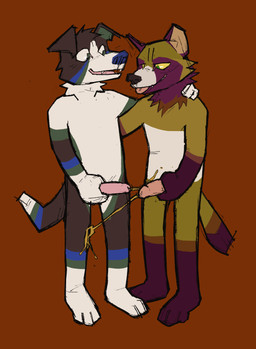 anthro bodily_fluids chibi duo genital_fluids genitals male male/male nude peeing peeing_together penis simple_background urine urine_stream watersports openfracturesday canid canine mammal procyonid raccoon absurd_res digital_media_(artwork) hi_res