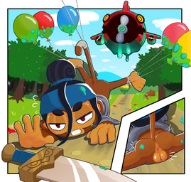 aircraft airship anus balloon bandage bottomless butt clothed clothing female genitals inflatable melee_weapon outside plant reaching solo spread_legs spreading sword tail tree vehicle vulva weapon young young_female argysaur bloons_tower_defense ninja_kiwi bloonarius_the_inflator sauda_(bloons) haplorhine mammal monkey primate 2025 hi_res