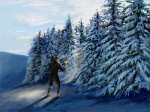 anthro breath cloud cold detailed_background evergreen_tree fire fog forest male memory orb outside pine_tree plant sky snow solo tail tree wood amber_hill edge canid canine canis mammal wolf cool_colors watermark