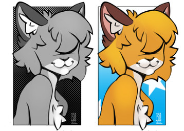 :3 anthro border dotted_background eyeless female fluffy fur nude orange_body orange_fur pattern_background simple_background solo white_body white_border white_fur cherryshnapps milka_(lisyart) canid canine fox mammal absurd_res colored hi_res