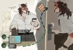 anthro belt briefcase clock door door_handle electronics female gps hair hotel long_hair male male/female male_focus phone solo_focus speech_bubble student teacher text watch yellow_eyes so_stupidchun third-party_edit loui_luyu canid canine mammal english_text hi_res translated