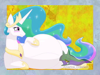 belly big_belly blush female feral hair horn multicolored_hair pregnant pregnant_female pregnant_feral simple_background solo text wings arceus_tummy friendship_is_magic hasbro mayternity mayternity_2025 my_little_pony mythology princess_celestia_(mlp) equid equine horse mammal mythological_creature mythological_equine pony winged_unicorn 4:3 english_text hi_res