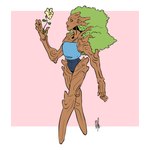 1:1 2018 bigmsaxon border bottomwear brown_sclera clothing elemental_creature elemental_humanoid female flora_fauna flower full-length_portrait hi_res humanoid leaf leaf_hair not_furry pink_background plant plant_hair plant_humanoid portrait pseudo_hair shorts simple_background sleeveless_shirt smile solo treant tree tree_humanoid walking white_border wide_hips wood