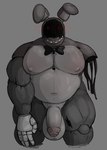 anthro balls belly bow_tie genitals grey_background humanoid_genitalia humanoid_penis looking_at_viewer machine male missing_arm musclegut muscular navel nipples nude penis red_eyes simple_background solo teeth locitony five_nights_at_freddy's five_nights_at_freddy's_2 scottgames withered_bonnie_(fnaf) animatronic lagomorph leporid mammal rabbit robot greyscale monochrome