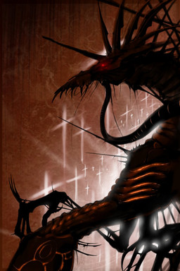 anthro christian_cross christian_symbol claws creepy cross crucifix detailed_background male nightmare_fuel red_eyes religion religious_symbol solo spikes teeth kredri christianity hi_res