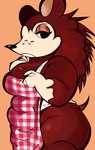 anthro apron apron_only big_breasts breasts brown_body clothing female freckles overweight overweight_female quills_(anatomy) solo tail thick_thighs gabetheatom animal_crossing nintendo sable_able eulipotyphlan hedgehog mammal