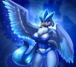 2014 anthro anthrofied articuno avian beak big_breasts biped bird blush bottomwear breasts chest_tuft cleavage clothed clothing elpatrixf feathered_wings feathers female front_view fur generation_1_pokemon legendary_pokemon loincloth looking_at_viewer nintendo non-mammal_breasts pokemon pokemon_(species) pokemorph realistic_wings red_eyes simple_background solo source_request sparkles standing tuft wings