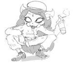 alcohol anthro beverage cigarette clothing crouching cute_fangs fangs female gopnik gun handgun hat headgear headwear jacket pistol ranged_weapon slav_squat solo teeth topwear vodka weapon smekbo cartoon_hangover the_summoning claire_(the_summoning) felid feline mammal monochrome sketch