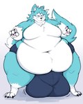 3_toes 4_fingers anthro belly big_belly big_bulge black_claws blue_body blue_fur bulge cheek_tuft claws countershade_face countershade_torso countershading deep_navel ellipsis facial_tuft feet fingers fluffy fluffy_tail fur fur_markings gloves_(marking) gradient_background huge_belly huge_bulge huge_thighs hyper hyper_bulge leg_markings male markings moobs navel obese one_ear_up overweight pawpads pink_pawpads simple_background socks_(marking) solo tail thick_thighs toes tuft white_markings camuushamuu cameron_(camuushamuu) 4:5 digital_drawing_(artwork) digital_media_(artwork) full-length_portrait portrait shaded soft_shading